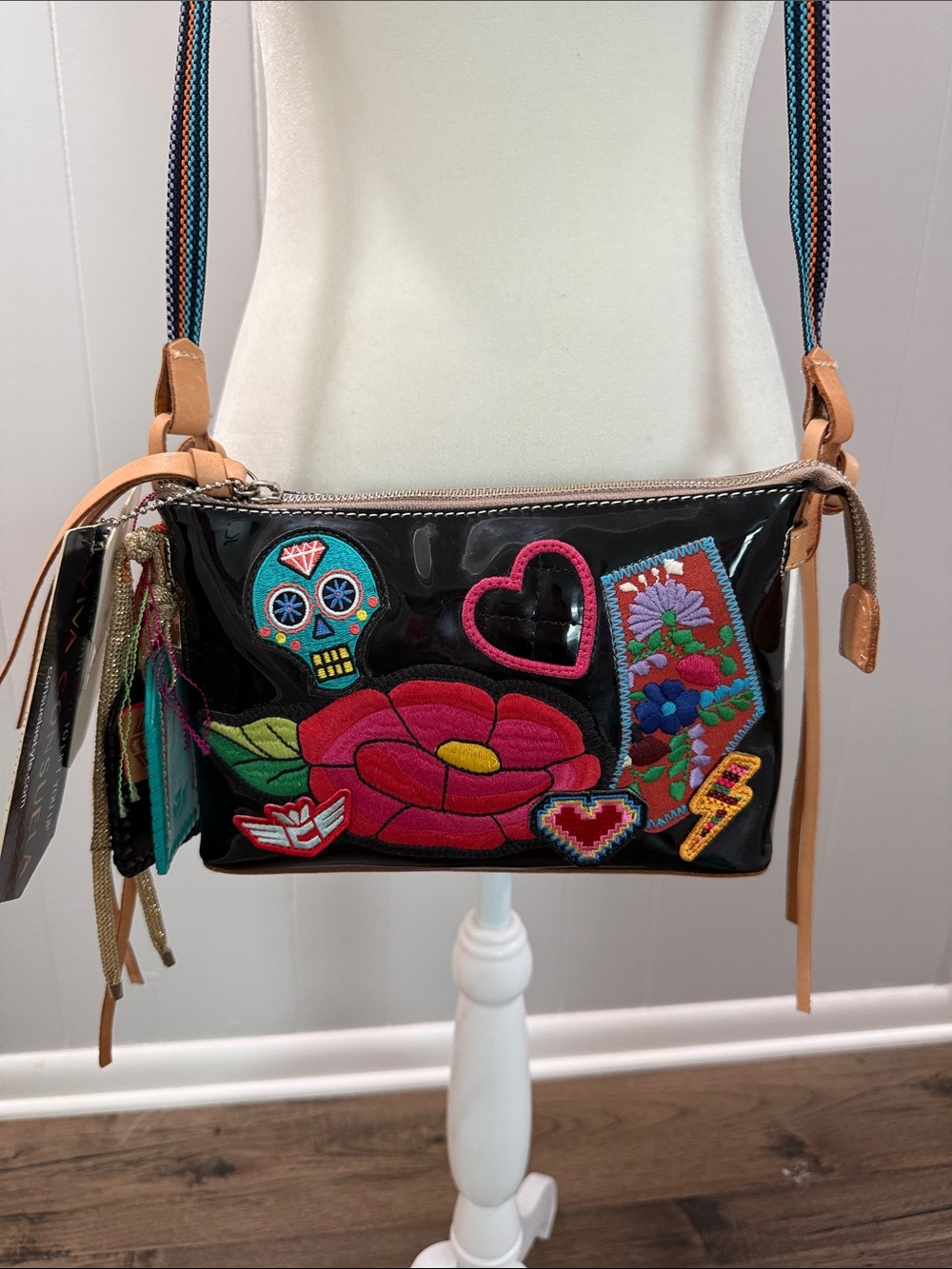 Consuela Midtown Poppy Crossbody Bag with Colorful Floral Appliqué